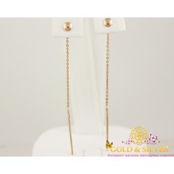 Золотые серьги протяжки мини круг из красного золота. 580046